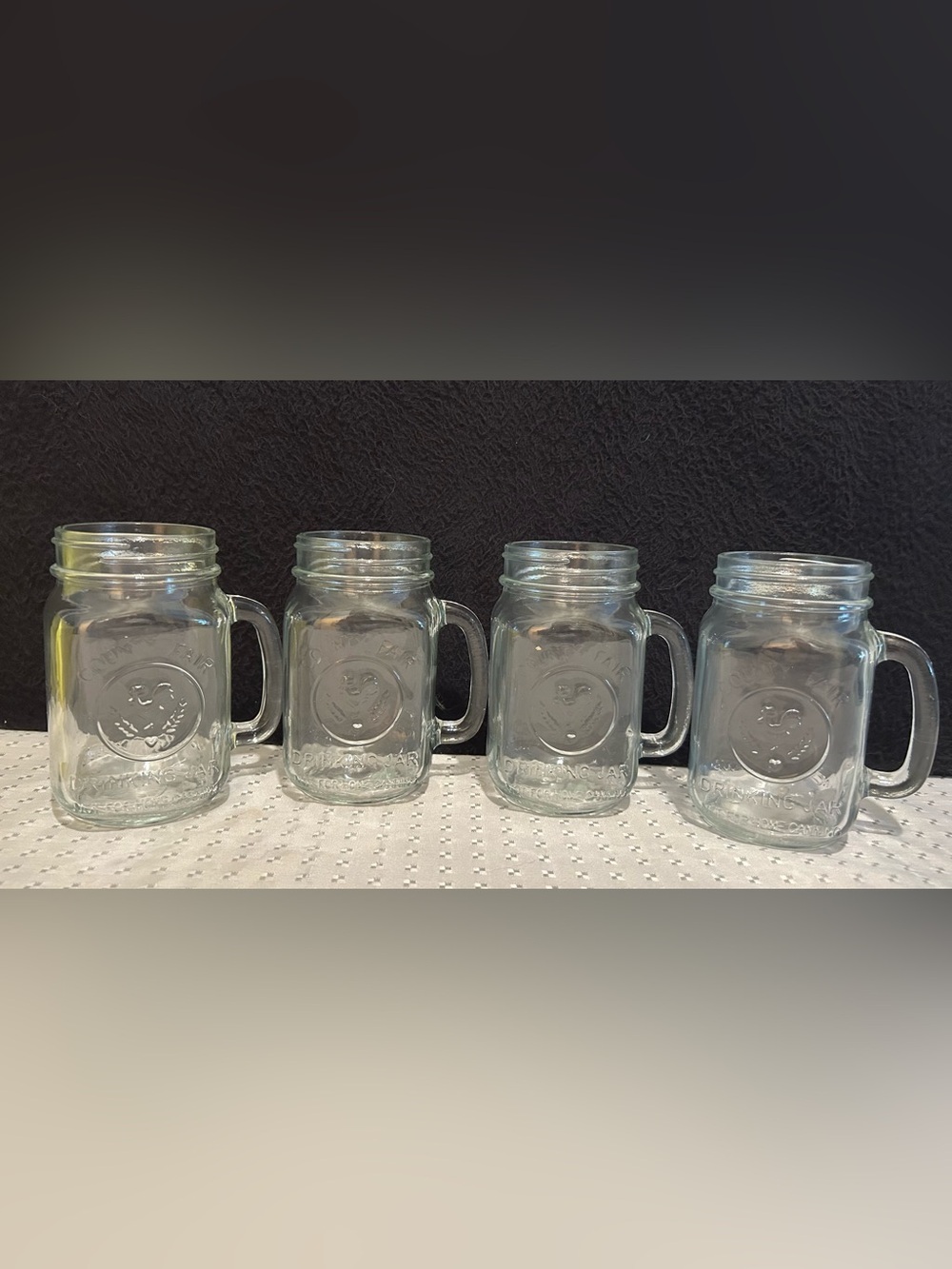 County Fair 4-Drinking Jar Handle Clear 16oz  Not Home Canning Glass Rooster